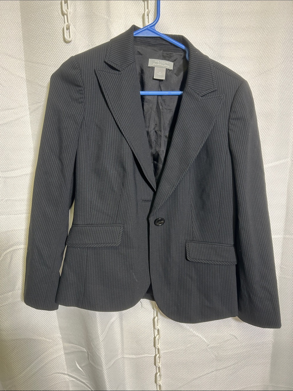 Ann Taylor Black Pinstripe Petite Single-Button Blazer
